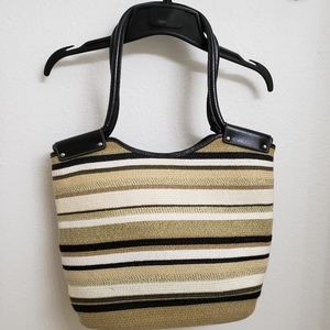 Gold and Black Stripe Straw Purse 15"W by 12" Tall